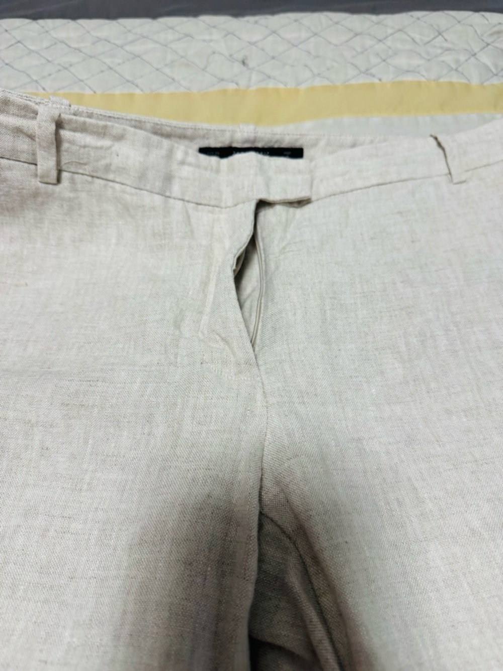 Zara Basic Natural Beige Linen Pants with Striped Lining